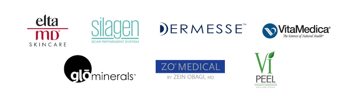 Logos of skincare lines carried at Diaz Plastic Surgery